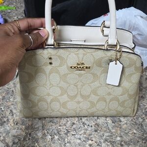 Coach Mini Lillie Gold and Cream Signature Satchel